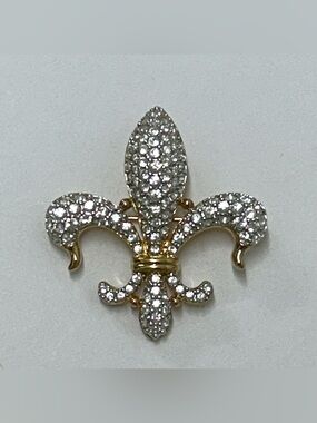 Vtg Swarovski Crystal Swan Signature Fleur de Lis Pinback Brooch